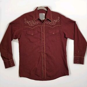 Rangers Legend Western Longhorn Burgundy Long Sleeve Shirt Mens Lg Pearl Snaps